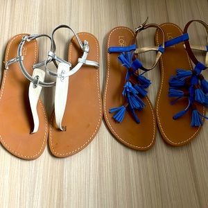 Loft silver and cream and loft blue and brown flat sandals